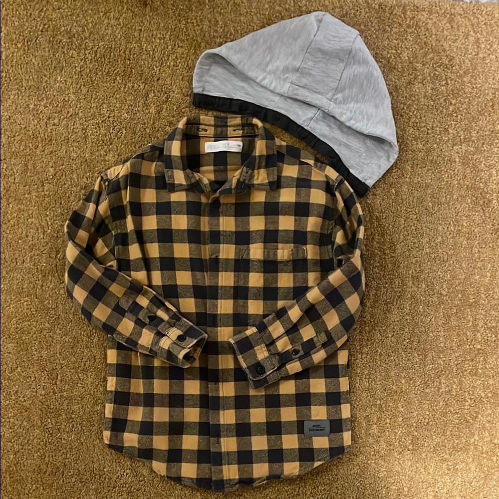 Zara Plaid Shirt with Gray Hoodie